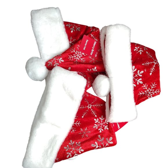 Merry Brite 17 inch Red Snowflake Santa Hat With White Faux Fur Trim and Pom-Pom - Picture 5 of 5